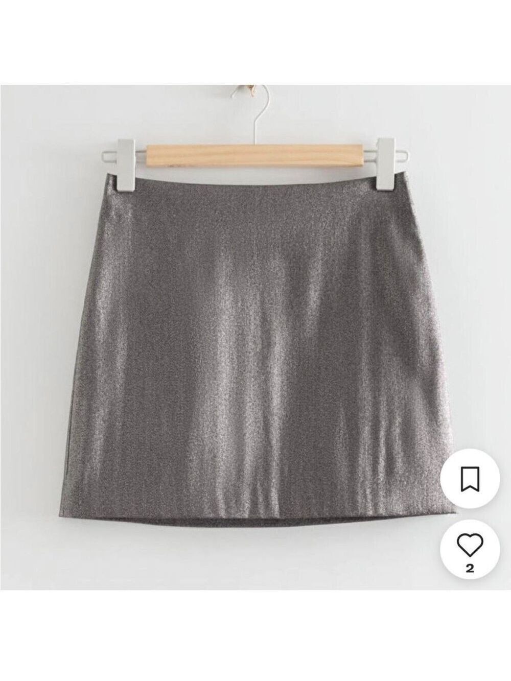 & OTHER STORIES Metallic Mini Skirt Pewter, Minimalist, Holiday party, sz EU 36 - Picture 3 of 10